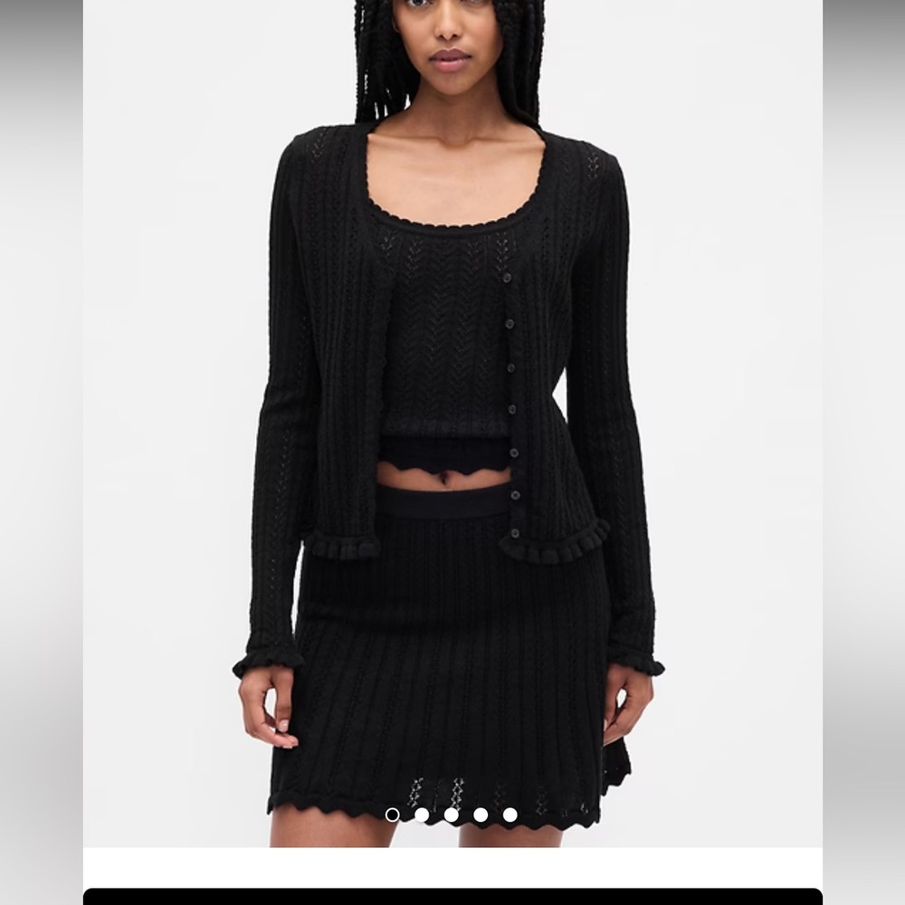 Gap Pointelle Black Ribbed Knit Cardigan and Skirt Set